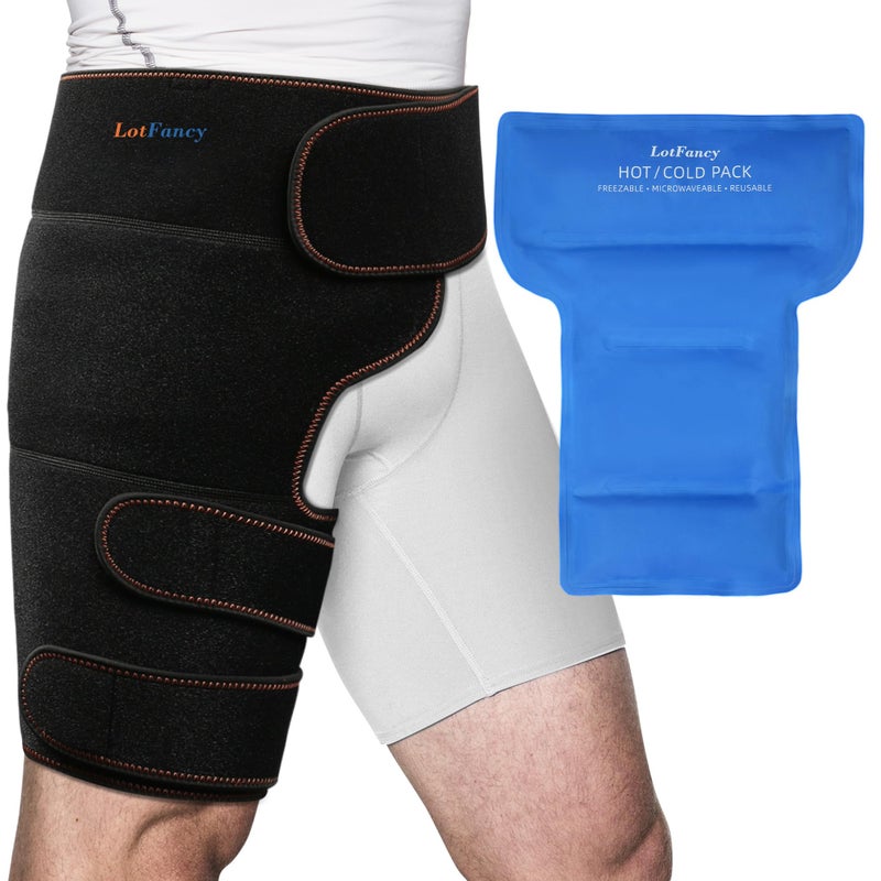 LotFancy Hip Brace with Hot Cold Pack Hip Ice Pack Wrap for Women and Men Groin Compression Wrap for Sciatica Pulled Hamstring Arthritis Thigh Injuries Bursitis Pain Relief